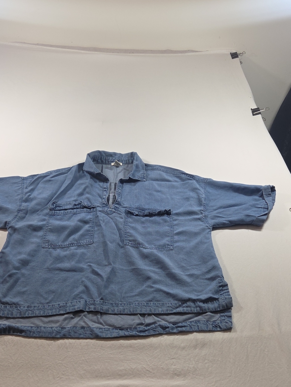 Forever 21 Relaxed Pullover Top Henley Front Pockets Short Sleeve Square Cut